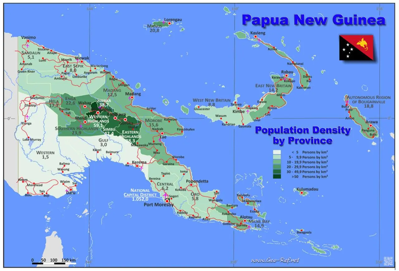 Population density by province in Papua New Guinea, 2024 Census