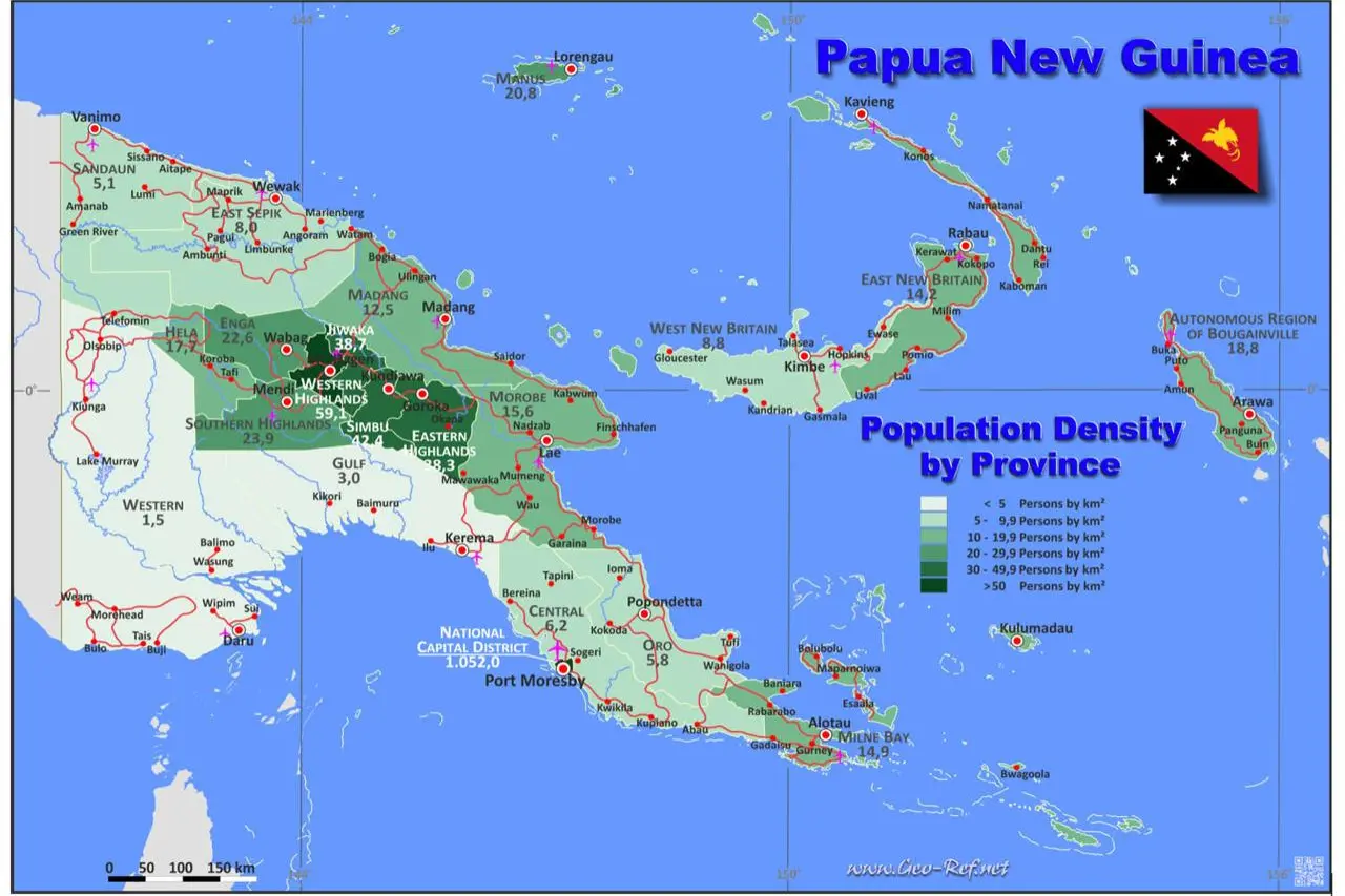 Population density by province in Papua New Guinea, 2024 Census