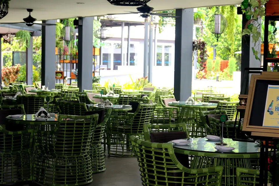 The usually busy Terrace Café at the Heritage Park Hotel on Monday 6th April.