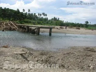 The damaged bridge at Tamboko is among other bridges of West Guadalcanal that were destroyed during Cyclone Ului earlier in the year.