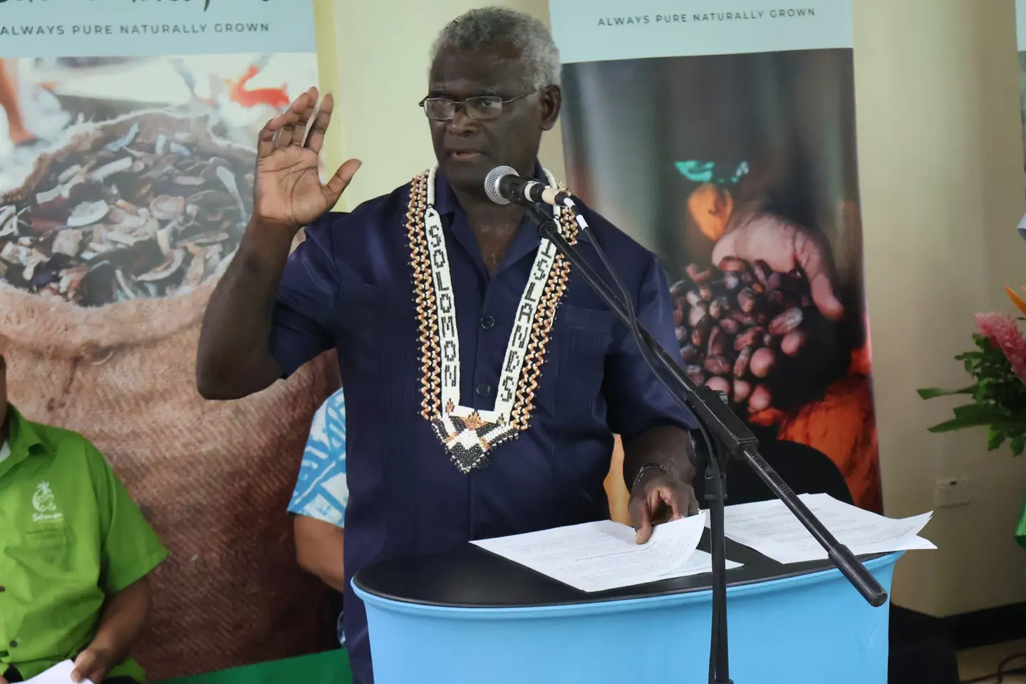 PM Sogavare delivering his speech at the opening of CEMA's two new storage facilities at Point Cruz.