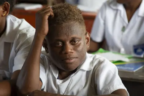 Peter in class at Aligegeo Secondary School in the Lau region of Malaita Island, in the Solomon Islands.