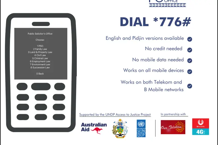 The Unstructured Supplementary Service Data (USSD) platform is accessible on basic mobile phones at no cost to the user and contains legal information on a range of areas including family, land and property, civil, criminal, employment, environment and succession.