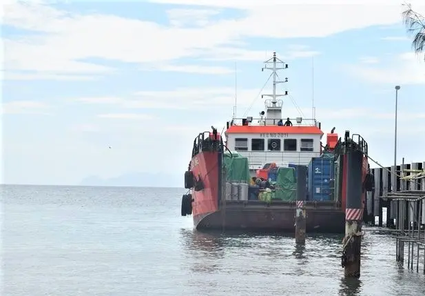 The Intercepted landing craft anchored at the Police Maritime base during the  lockdown.