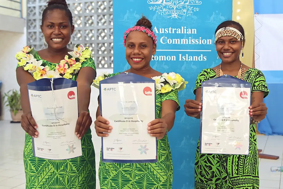 The graduates received qualifications in four different technical and vocational programs such as Hospitality, Team Leader Skill Set, Leadership and Management and International Skills Training (IST).