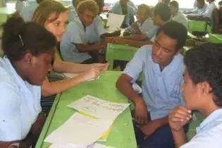 Deanna Easton of the Australian High Commission office with students from Burns creek High School Form 1 - Green class.