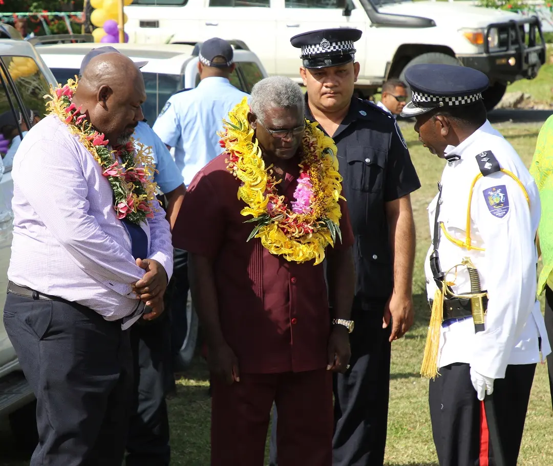 Prime Minister Manasseh Sogavare being met on arrival by the Premier of Guadalcanal.