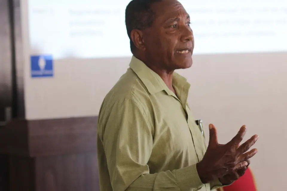 Permanent Secretary Dr Franco Rodie responding to questions raised during the training.