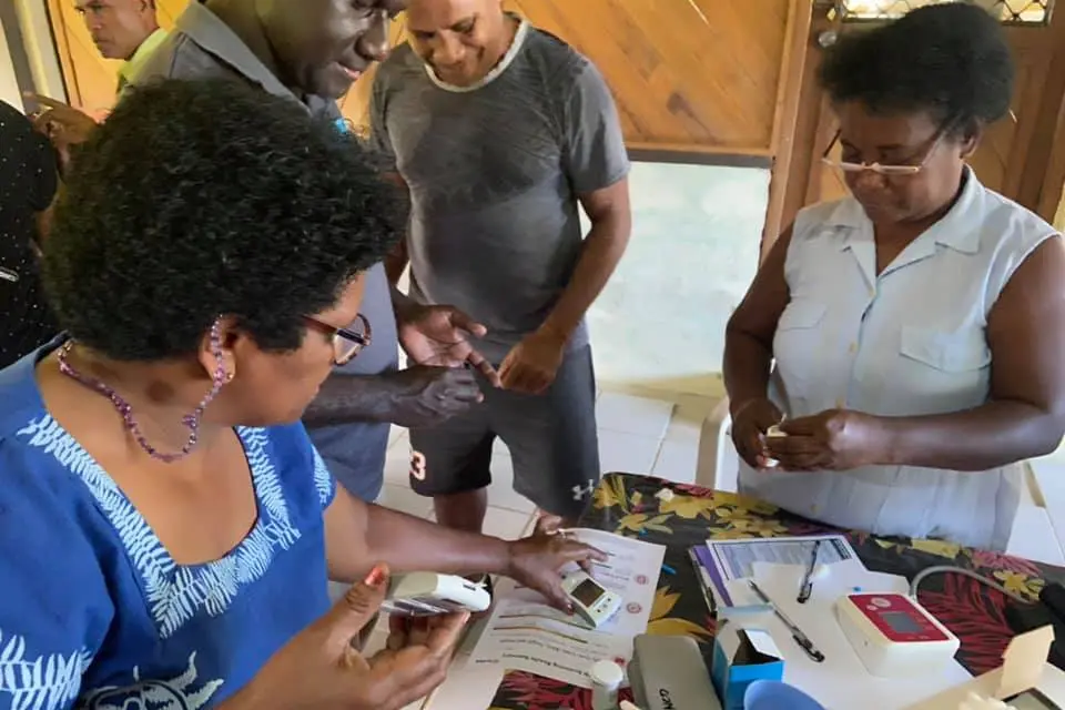 Blood sugar test and blood pressure readings being conducted at the Kilu’ufi Hospital in Auki.