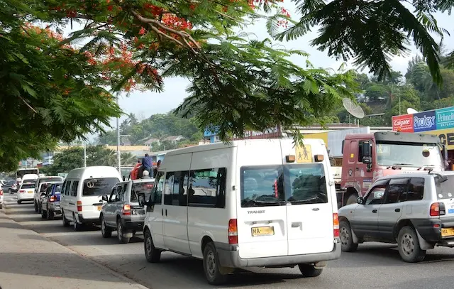 Traffic along the busy streets of Honiara as the Ministry of Infrastructure Development intensifies efforts to improve road safety and driving standards for all road users.