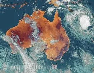 Cyclone Ului (top right), as it travels through the Solomon Islands.