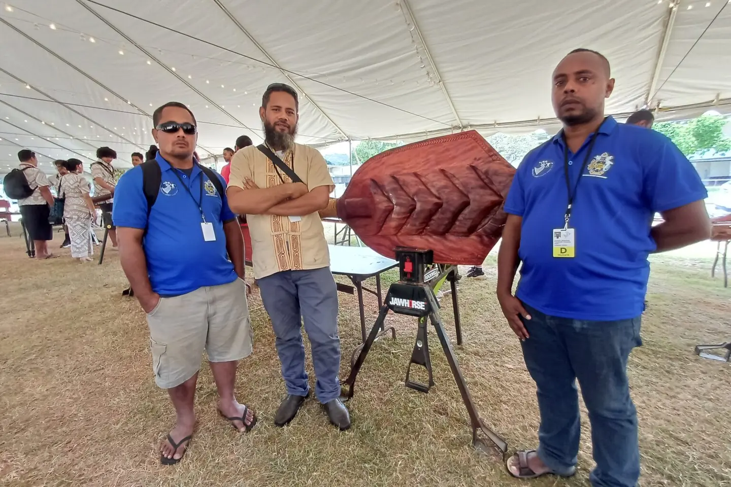 Carved by Riaz Haikiu (C) from Rennell and Bellona Province, the carved paddle was inscribed with both Melanesian and Polynesian motifs representing the diversity of Solomon Islands cultures.