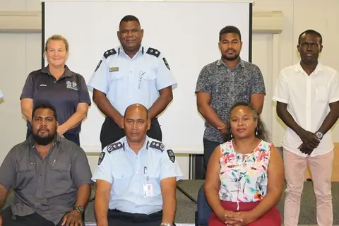 SICCI Vice Chairman, Rick Fuoo (left), Acting Commissioner of Police, Mostyn Mangau and SICCI CEO, Ms Atenasi Ata with officials from both SICCI and RSIPF who were present at the Executive Group Meeting.
