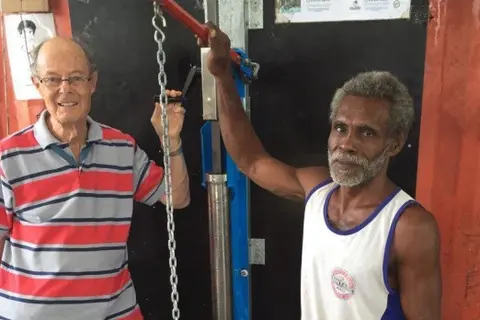 Dr Etherington with Peter, a key coconut oil producer in the Solomon Islands.