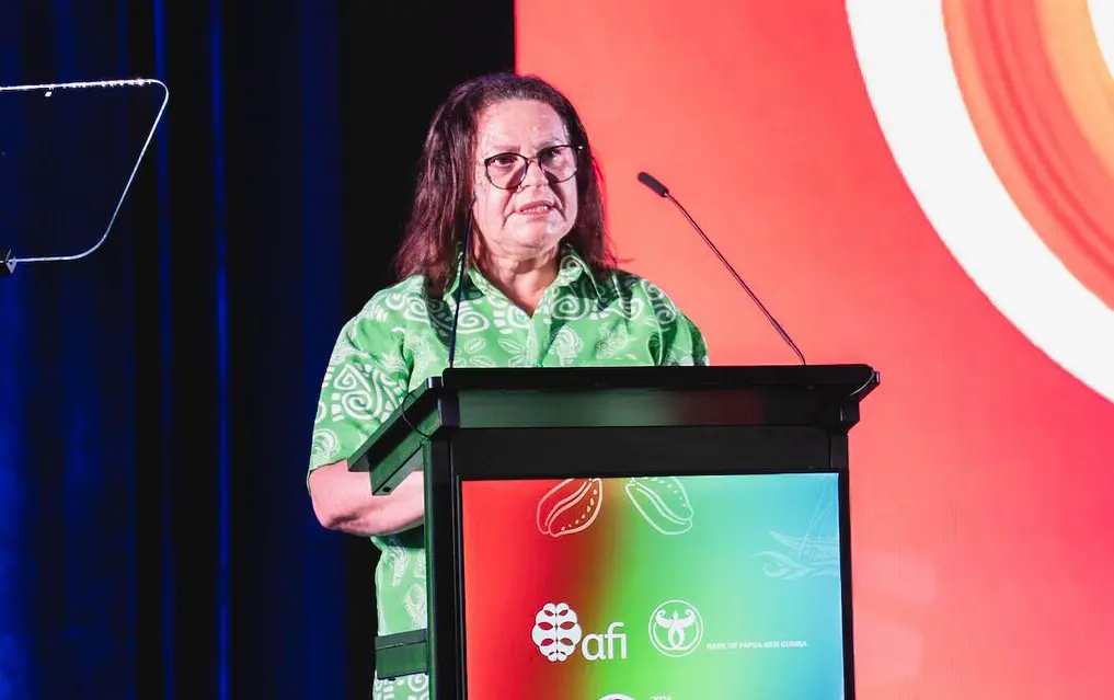 Bank of PNG Governor Elizabeth Genia speaking at the AFI Forum.
