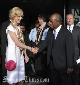 Visiting Australian Governor-General, Ms Quentin Bryce, farewelled by the Speaker of Parliament, Sir Allan Kemakeza.