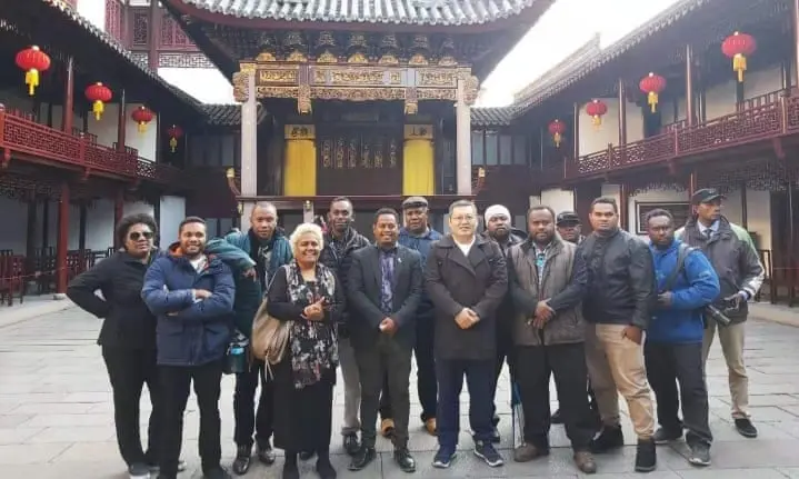 Dorothy Wickham (fourth from left) with a delegation of Solomon Islands’ journalists and media representatives on their tour of China in December.
