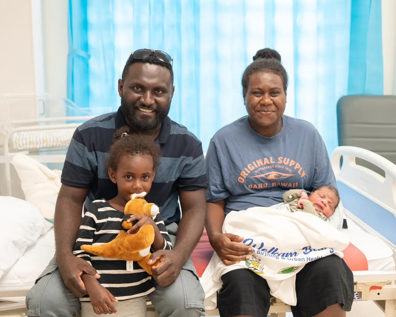 Family with their new born baby at the Naha Birthing Centre.
