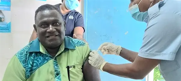 Choiseul Premier Hon. Watson Qoloni the first to be vaccinated with the vaccine roll out in Choiseul.