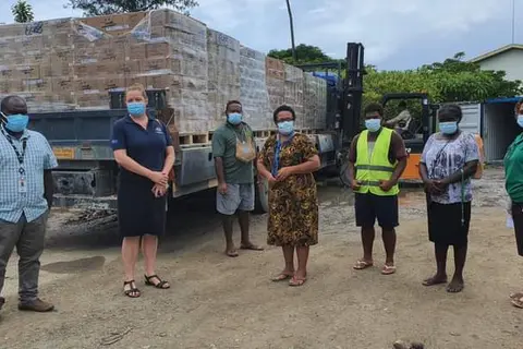 PS of MAL Ethel Tebengi Frances (centre) DS Admin Elda Wate (fifth from left) staff from MAL and Second Secretary Australian High Commission office, Heather Randall.