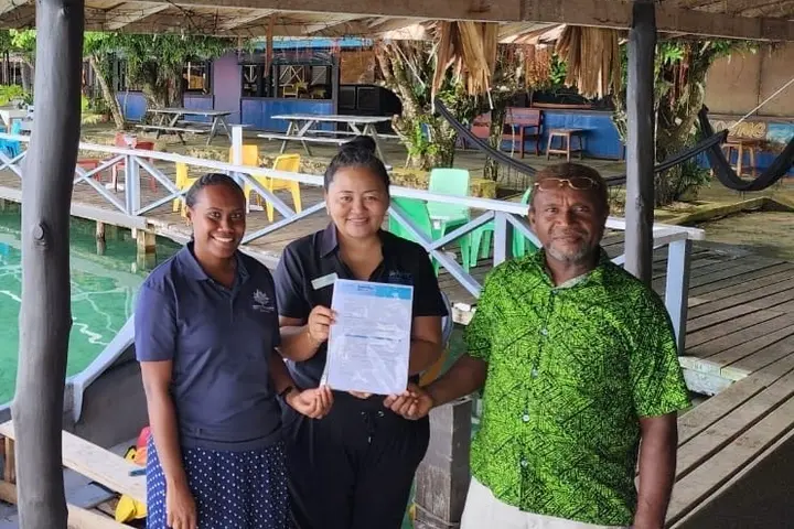 The handover includes a 60-horsepower outboard motor engine, a 23-ft Yamaha Ray Boat, a boat trailer, two Emergency Position Indicating Radio Beacons (EPIRBs), four life jackets, and fuel containers.