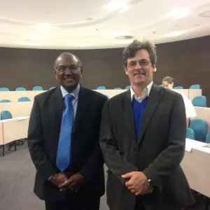 Minister of Foreign Affairs and External Trade of the Solomon Islands, The Hon. Milner Tozaka, with Development Policy Centre Director Stephen Howes after the roundtable.
