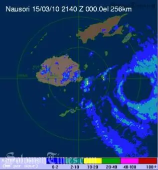 Radar image showing the relatively large eye of TC Tomas.