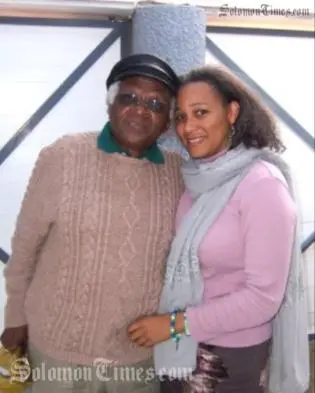 Karen Hayes with the retired Archbishop Desmond Tutu.