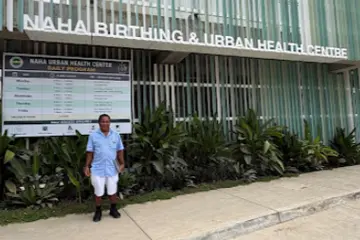 Head nurse Ataban Teimana outside the Naha Birthing and Urban Health Centre in Honiara. WHO said he has become an advocate for digital health at the facility.