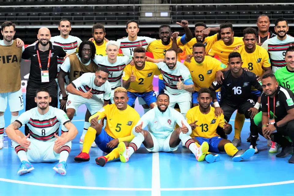 Solomon Islands and Portugal players after their Group C match at the FIFA Futsal World Cup 2021.