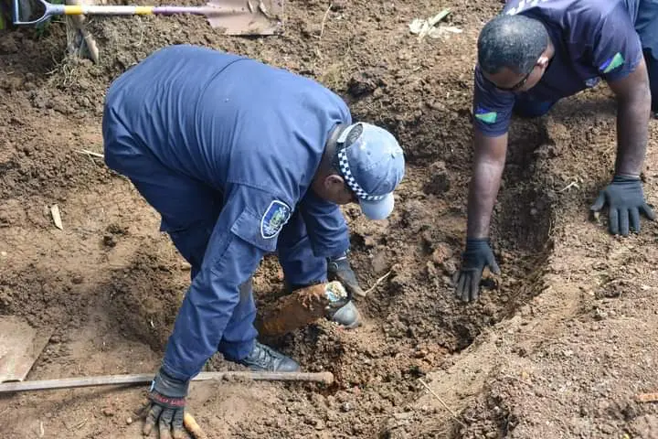 OIC Tunuki says, “EOD operators have identified the bombs, they are US 105mm High Explosive Projectile remains from World War II.”