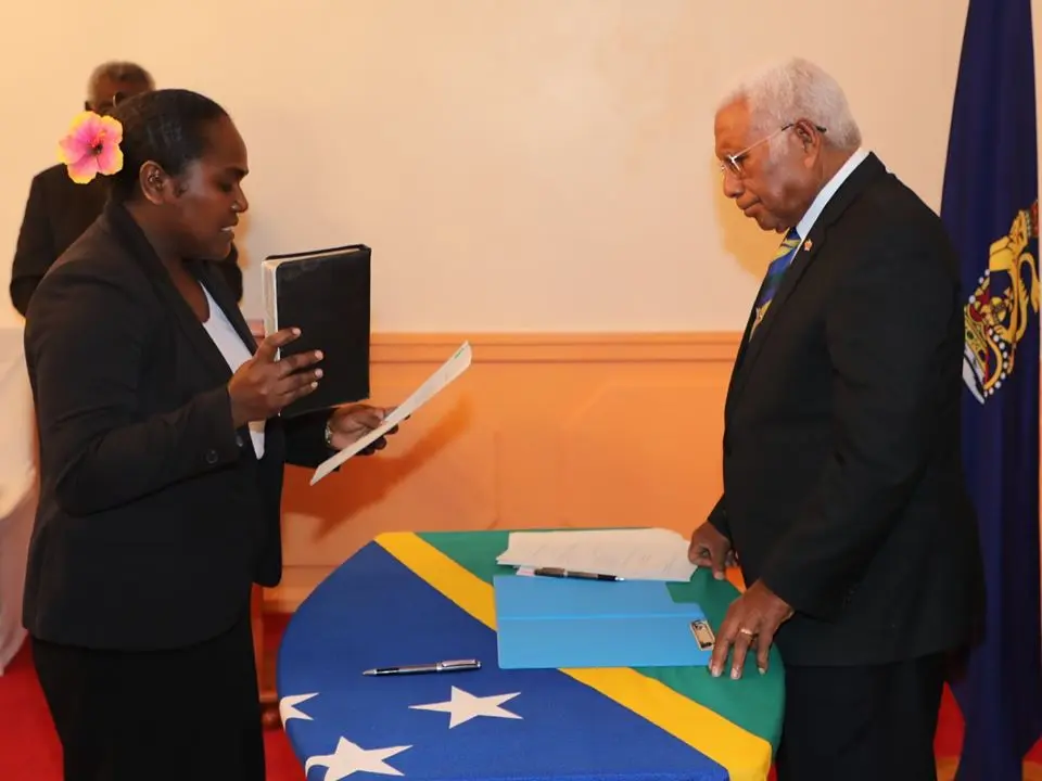 The Gizo-Kolombangara Member of Parliament, Hon. Lanelle Tanangada was sworn-in as the new Minister for Education and Human Resources Development, replacing former Minister Hon. Commins Mewa.
