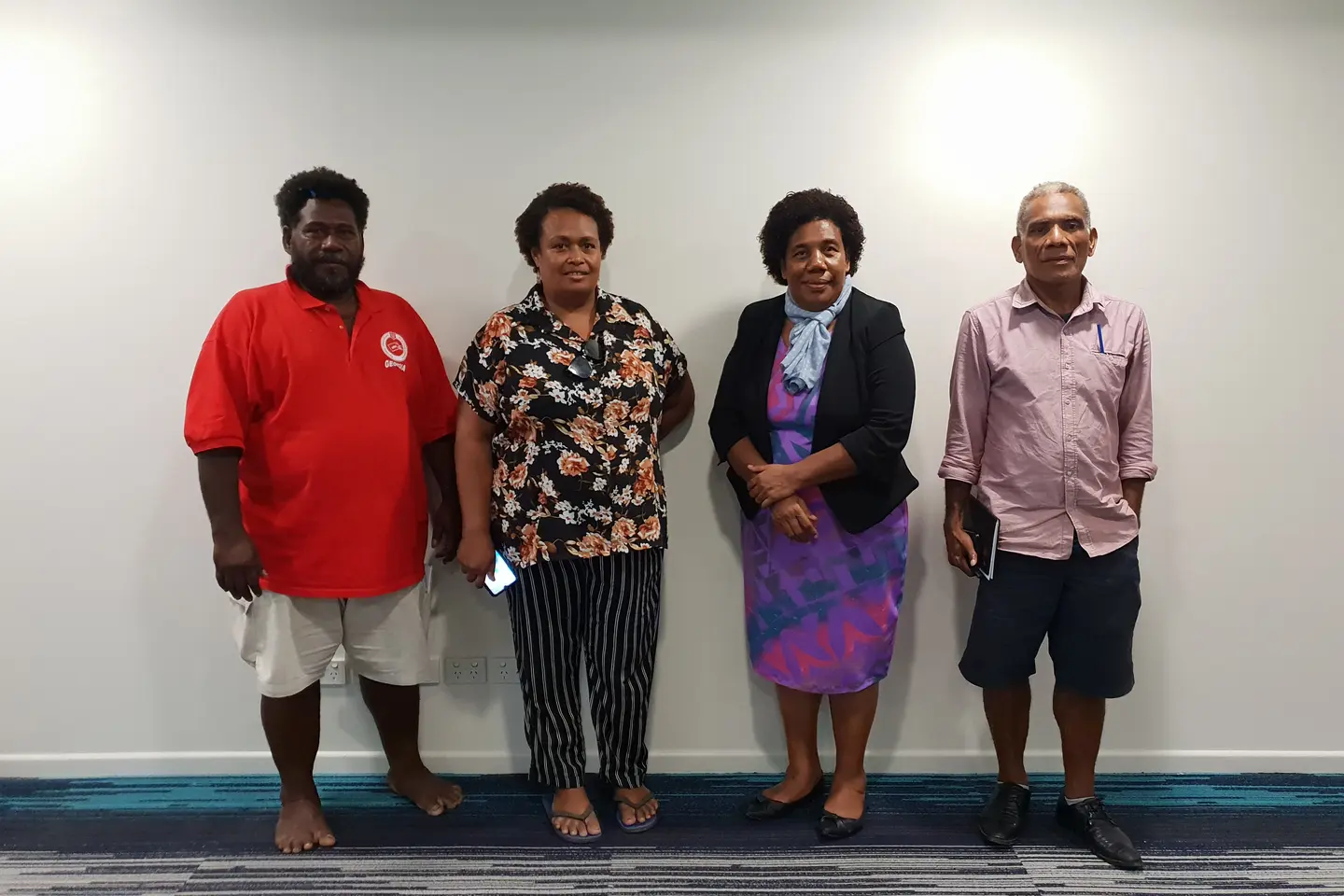 CBS Fund interim-committee members after their appointment during the consultation. From left-right, Ishmael Raji, Irene Vouza, Dr Patricia Rodie, and MPA for Ward 9, Malango, Hon. Keith Amosaea.
