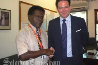 British High Commissioner, H.E Timothy Smart and Our Telekom Chief Executive, Loyley Ngira during the official announcement.