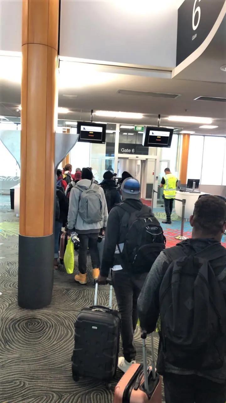 Solomon Islanders boarding Solomon Airlines at the Auckland International Airport.