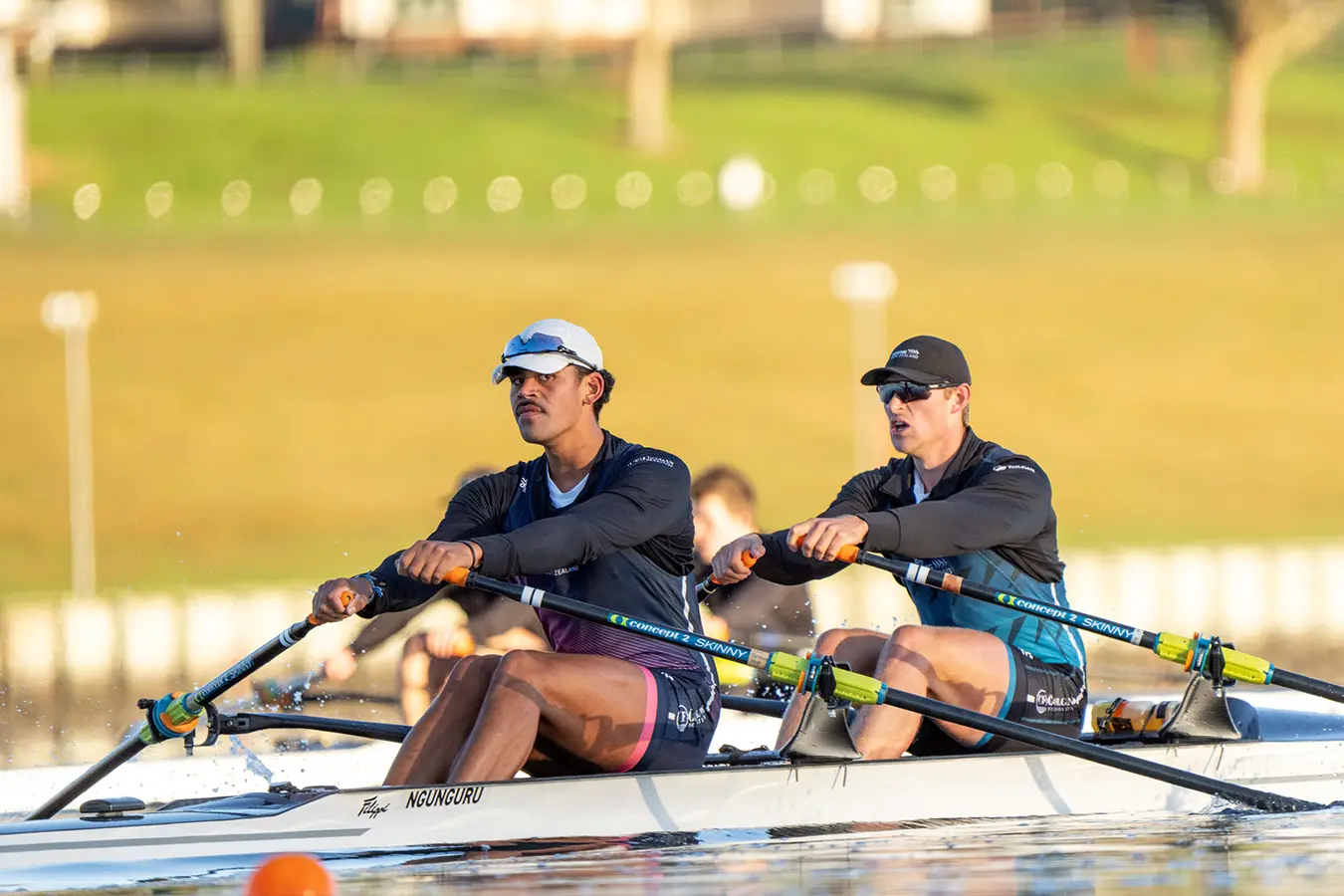 Arie Rasmussen Magasiva, left, rowing in a double scull named Ngunguru
