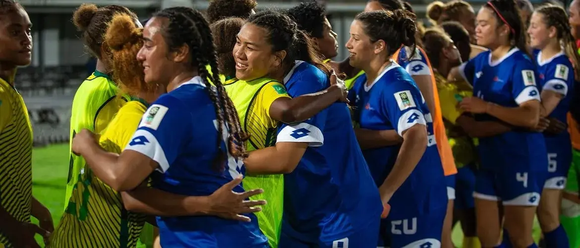 The Solomon Islands and Samoa post-match at the OFC Women's Nations Cup 2022.