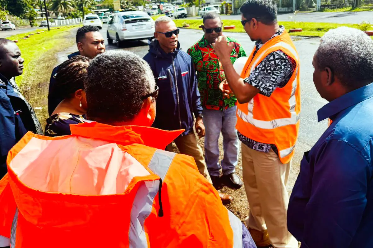 The Solomon Islands delegation visits a road maintenance site overseen by the Fiji Roads Authority.