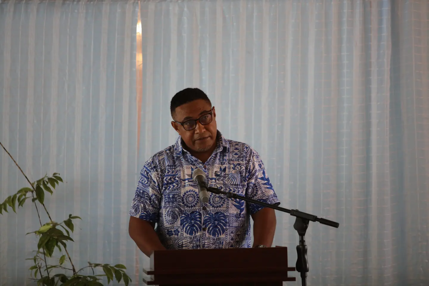 Rennell and Bellona Premier, Hon. Erick T. Saueha, addresses the signing ceremony at Honiara Hotel, calling for the new education agreements to deliver practical improvements for remote schools and le