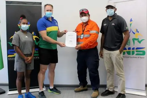 (L-R) SINIS Performance Manager Amanda Korinihona, SINS Executive Director Aaron Alsop, SIBF President Cyril Rachman and SIBF executive member, Timmy Magi.