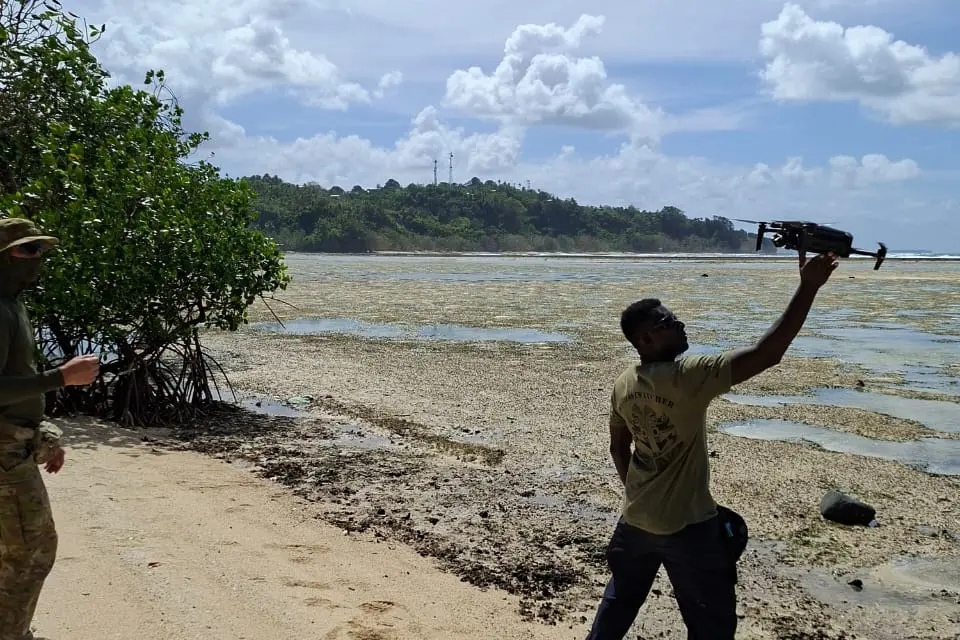 Exercise Coastwatchers members launch a drone to undertake border surveillance activities.